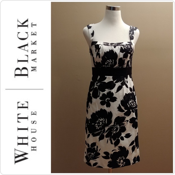 White House Black Market Dresses & Skirts - 🔴$5 WHBM Black & White Flower Print Fitted Dress